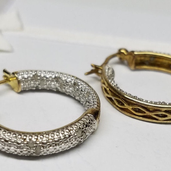 18K GOLD & 925 SILVER -50ctw Genuine Diamonds Hoop - Picture 4 of 4